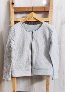 Grey Quilted Zip-Up Jacket size-36