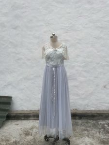 Elegant Lace Overlay Tulle Gown