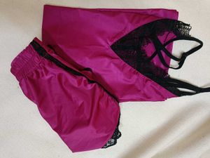 Lace Trimmed Satin shorts set