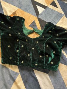 Velvet Green Blouse &amp; Net Leheng