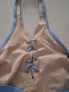 M Blue Lace-Up Halter Bikini Top