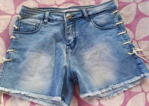 brand new Girls Denim hot Shorts with Lace-up Deta