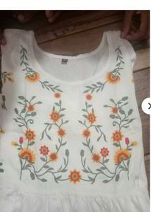 White Embroidered Flared Kurta