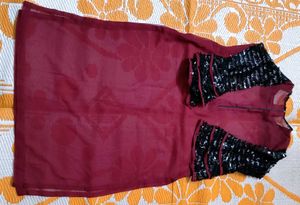 Burgundy Kurta with Sequins Sleeves