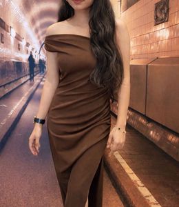 Brown Off-Shoulder Bodycon Dress