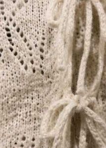 Boho Cream Lace-Up Knit Sweater