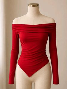 Chic Red Off-Shoulder Long Sleeve Top.