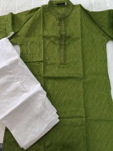 Kid's Green Kurta with White Pajama Set