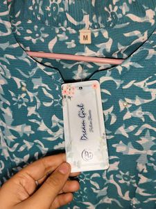 Stylish Teal Floral Pleated Kurta