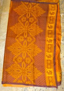 Elegant Brown &amp; Yellow Floral Saree