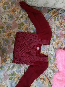 Maroon Crocheted Blouse