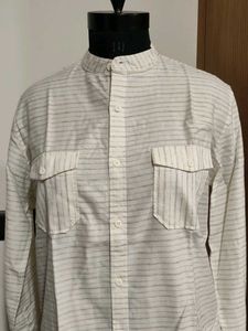 Striped Band Collar Shirt