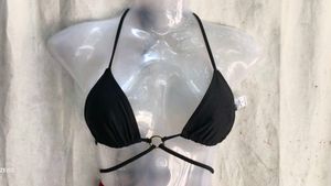 Stylish Black Halter Bikini Top with Gold Ring