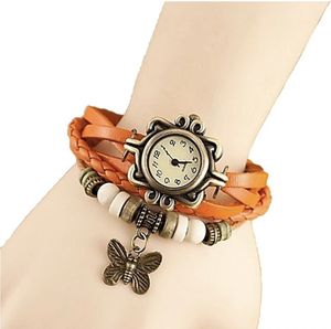 Boho Leather Wrap Watch with Butterfly Charm