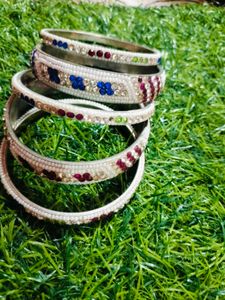 Multi Colour Silver Bangles