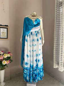 NO DISCOUNT White & Blue Floral Gown