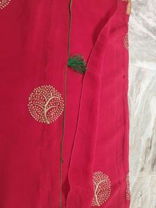 Women Elegant Red Embroidered Saree With Blouse