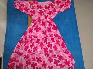 Pink Floral Tiered Midi Dress