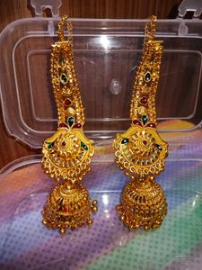 Exquisite Gold Tone Jhumka Earrings