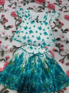 Cute Floral Print Top & Skirt Set
