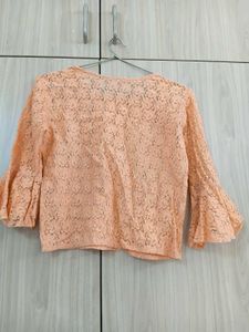 Peach Lace Bell Sleeve Top