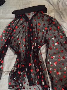 Shein Black Heart Print Mesh Top