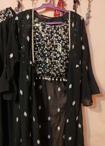 Black Sequin sarara set with shrug.