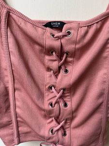 Ribbed Lace-Up Crop Top