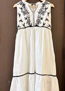White Embroidered Midi Dress