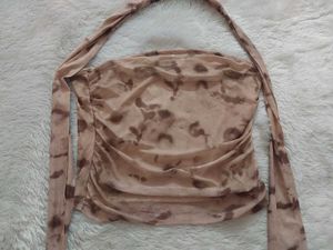 Y2K Abstract Print Mesh Scarf Tube Top