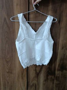 White Crochet V-Neck Tank Top