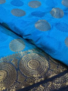 Vibrant Blue Silk Saree with Brocade Border