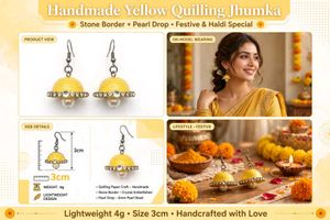 Yellow Jhumka Earrings with Pearls