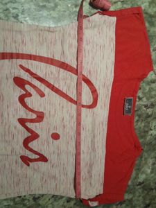"Paris" Printed Pink &amp; Off White T-shirt, Size - S