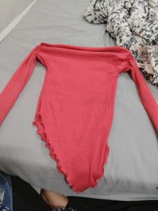 Coral Off-Shoulder Ribbed Top