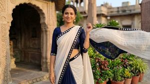 Elegant Cream and Navy Saree