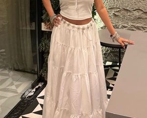 Flowy White Tiered Maxi Skirt