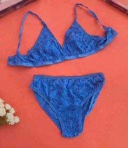 Blue Printed Bra Set
