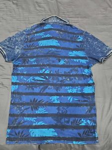 Men's Blue Floral Print Polo Shirt