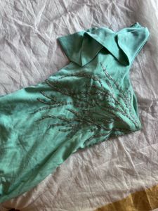 Elegant Teal Embellished One-Shoulder Dress