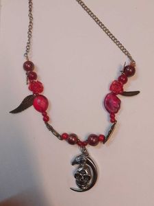 handmade Gothic Skull Crescent Moon Necklace