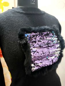 Sequin Detail Black Sweater