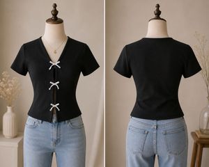 Chic Black V-Neck Tie-Up Blouse