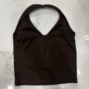 Brown Halter Neck Crop Top