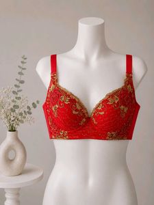 Red Embroidered Bra