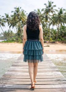 Leaf Print Tiered Skirt