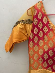 Ethnic Gown With Dupatta Orange Yellow Colour