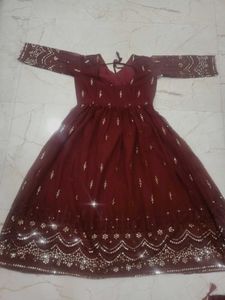 Maroon Embroidered Anarkali Suit
