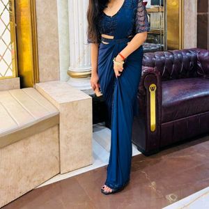 Elegant Navy Blue Saree with Sequins