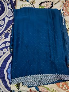 Teal Saree with Embellished Blouse